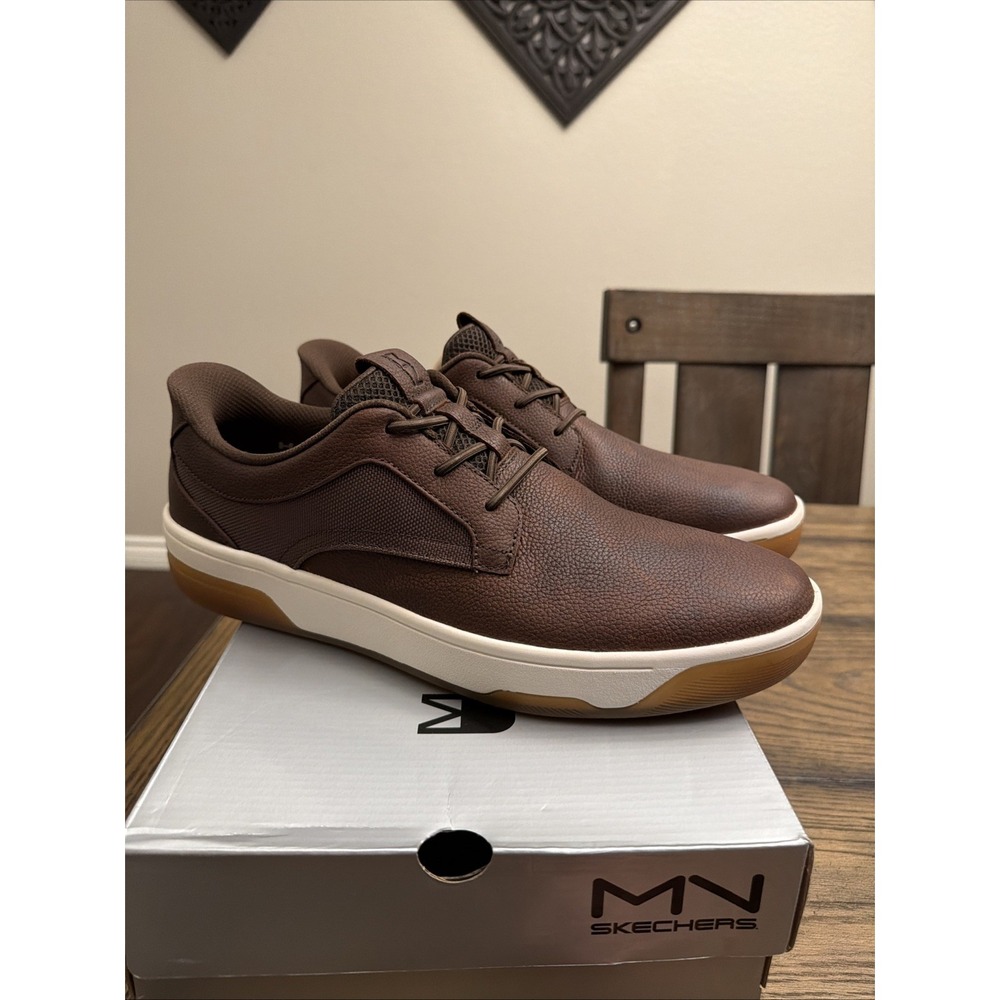 MENS SKECHERS SLIP INS MARK NASON STREET CUP DEEN Red Brown LEATHER Shoes Sz 14